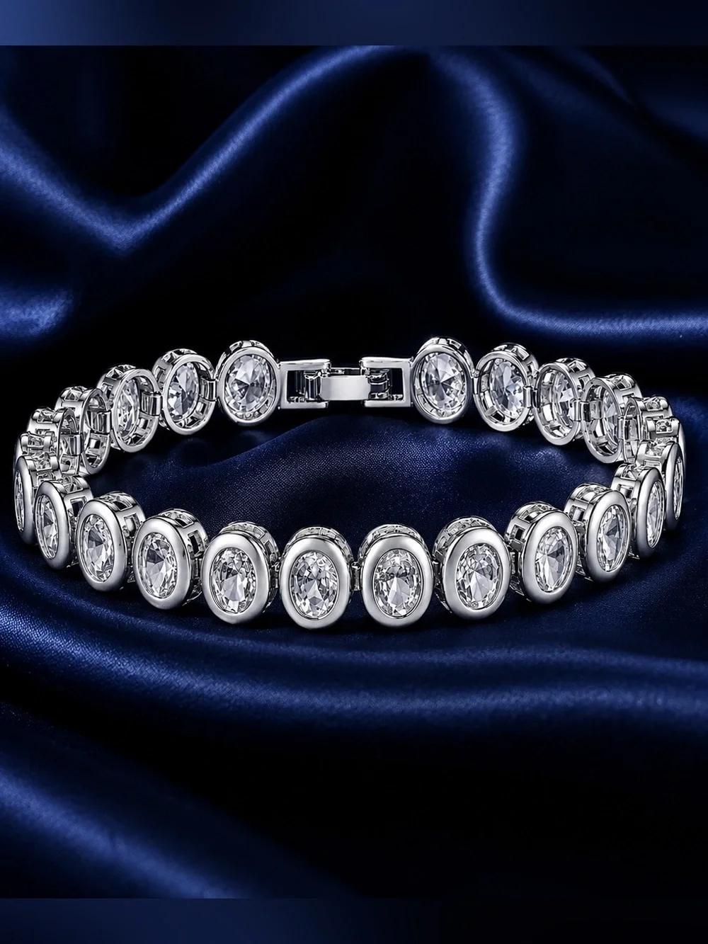 Silver  finish metal Cubic Zirconia Tennis Bracelet
